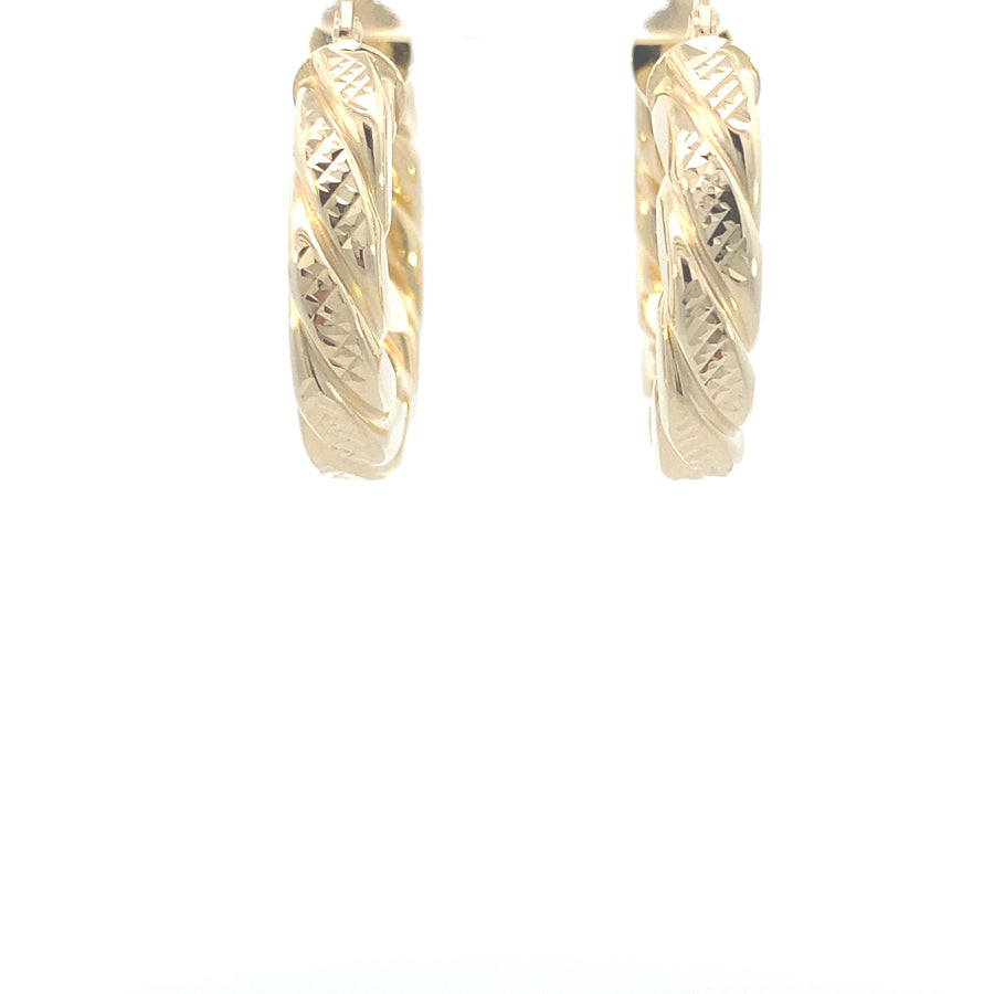 14K Gold Twist Cut Diamond Hoops