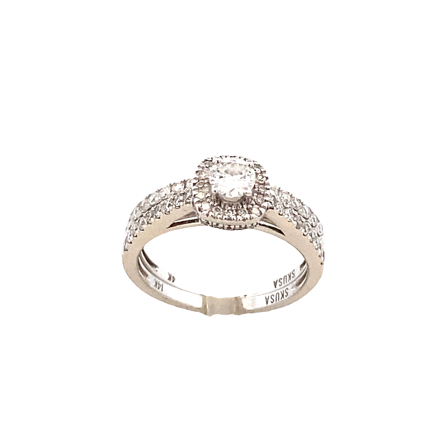 14k DIAMOND Ascher-Shaped Halo Diamonds White Gold Engagement Set | Luby Diamond Collection | Luby 