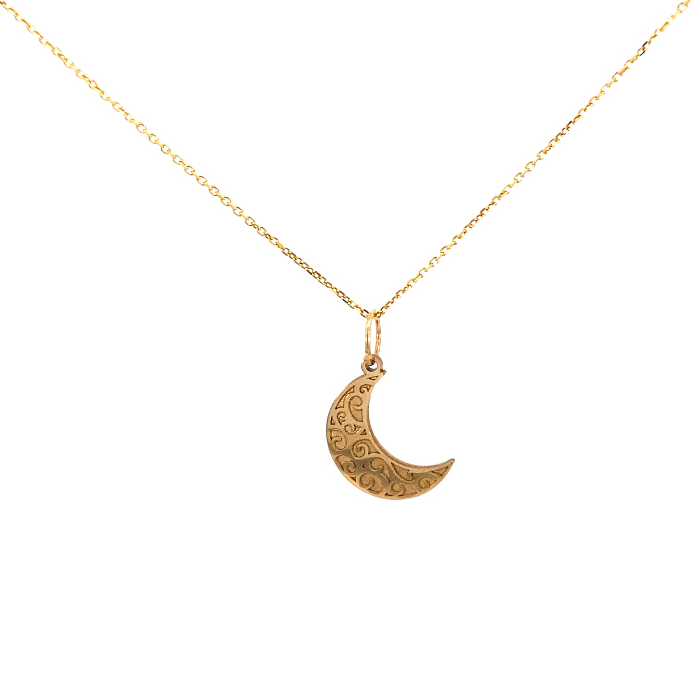 14K Gold Moon Pendant with Chain