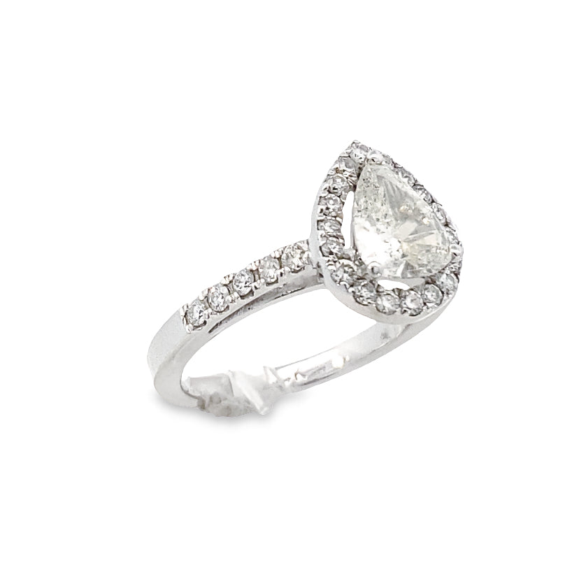 14k Diamond Pear Cut Diamond Halo White Gold Engagement Ring