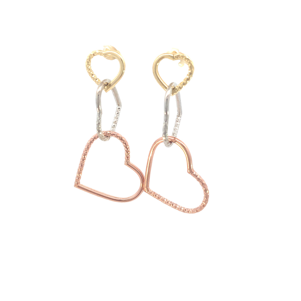 14K 3-color / 3 Heart Dangle Earrings | Luby Gold Collection | Luby 