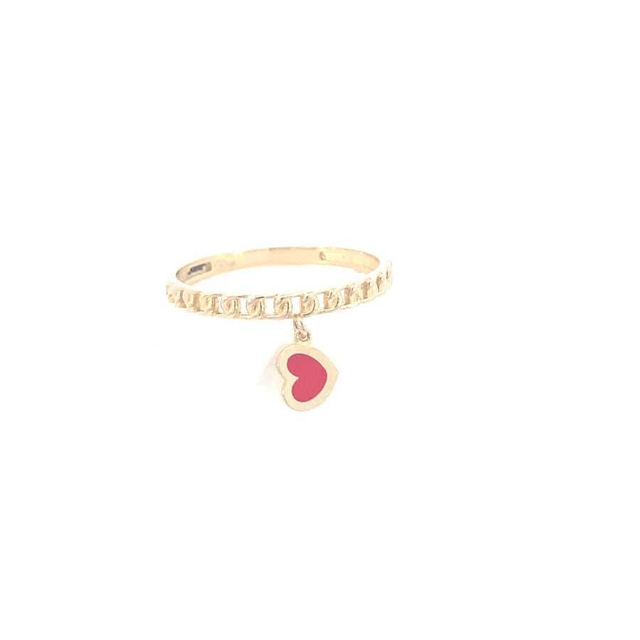 14K Gold Chain Link with Red Heart Ring