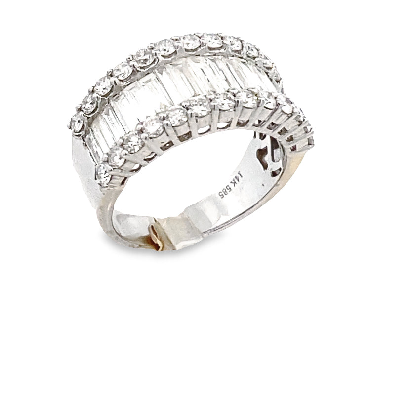 14k Diamond Wide Baguette White Gold Ring