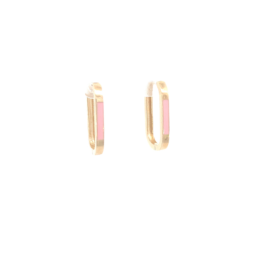 14K Gold Link Earrings with Pink Enamel