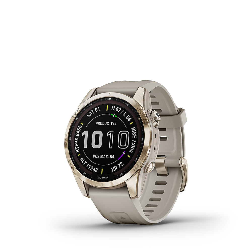 Fēnix® 7S – Sapphire Solar Edition Cream Gold Titanium with Light Sand Band | Garmin | Luby 