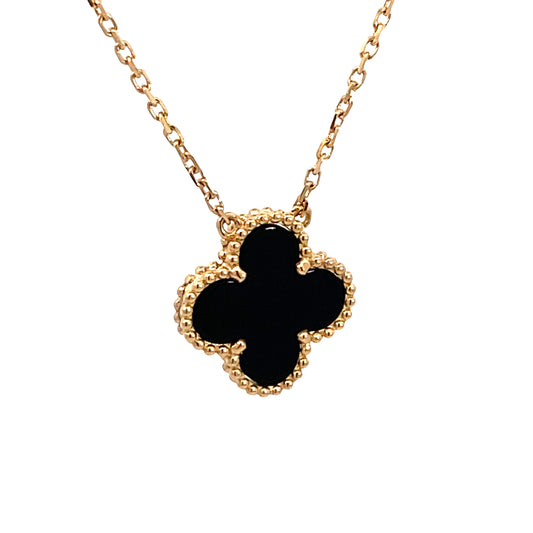 18K Gold Flower Dots with Onix Necklace
