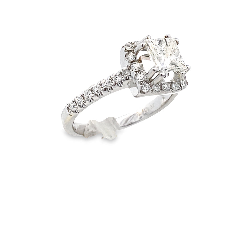 14k Natural Diamond Princess Cut White Gold Engagement Ring