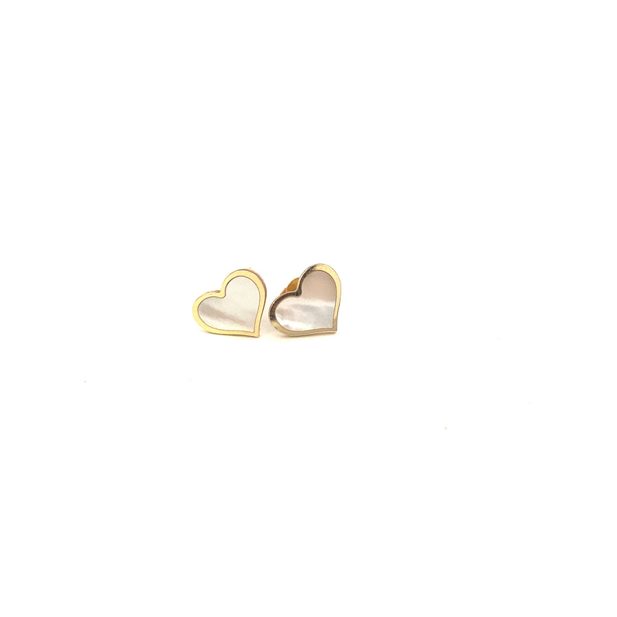 14K Gold Heart Mother Pearl Big Stud Earrings