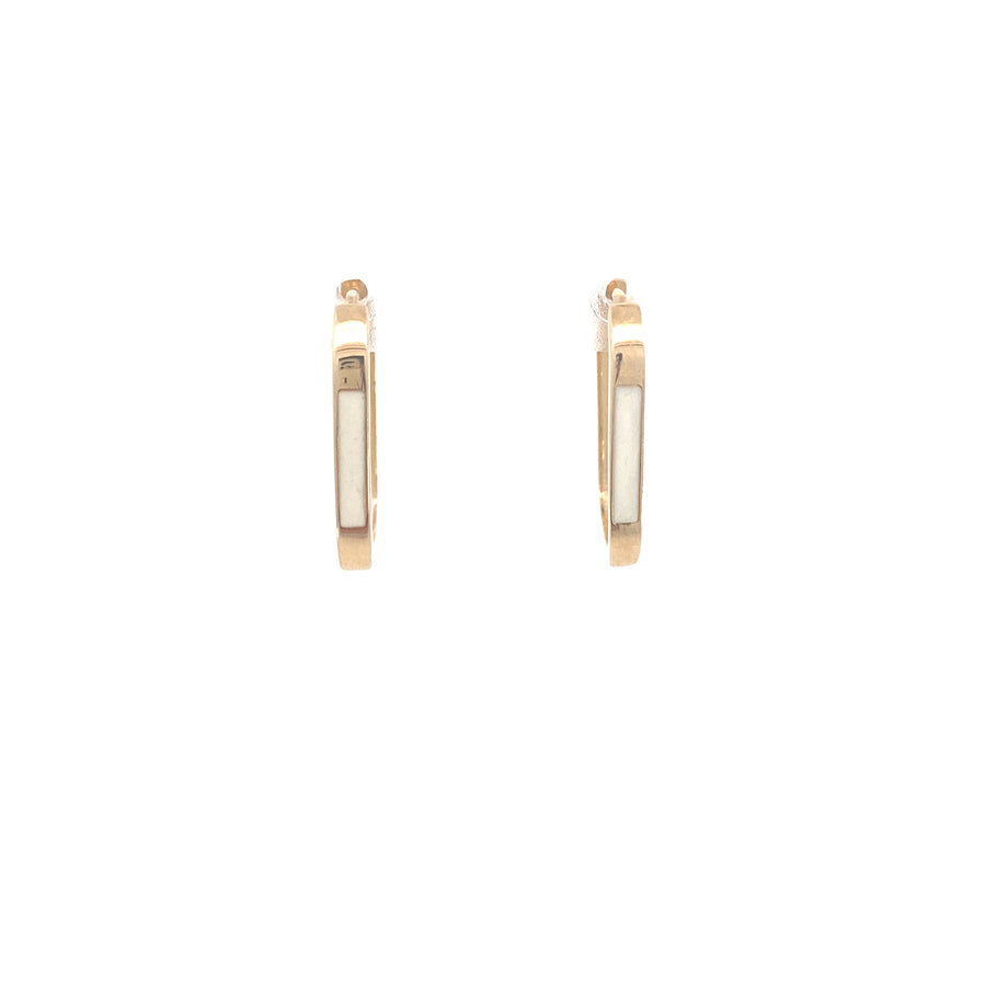 14K Gold Link Earrings with White Enamel