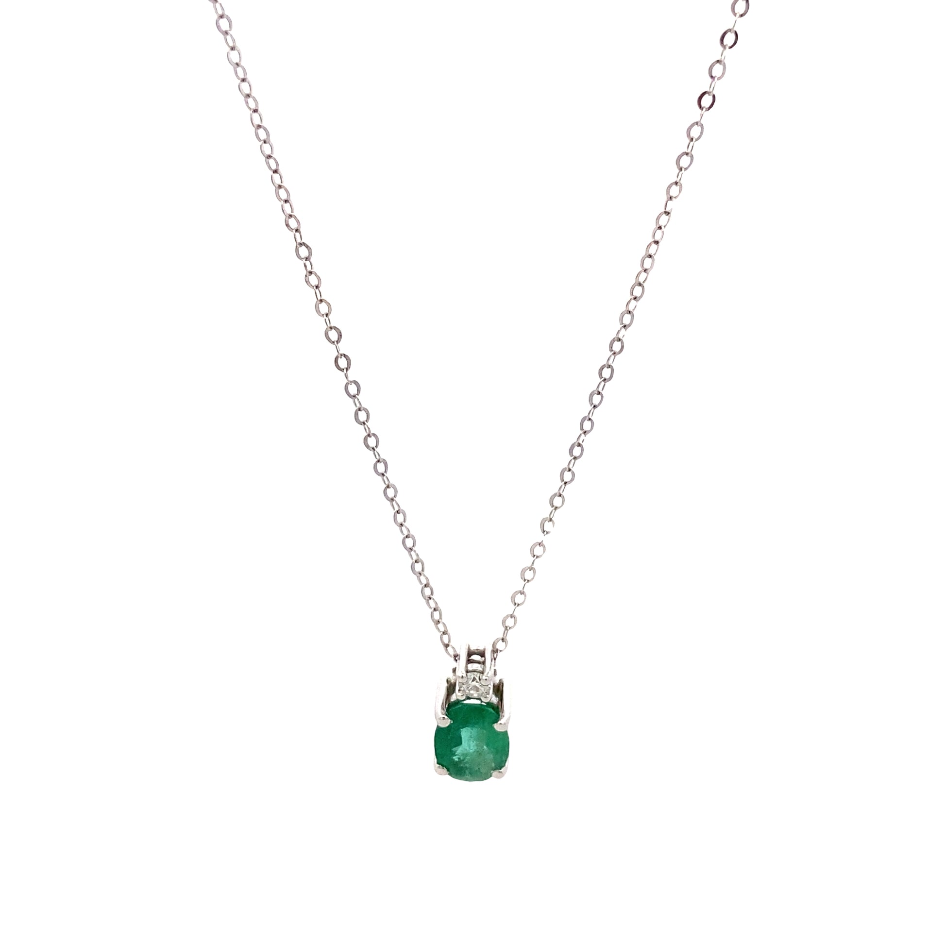 18K White Gold Emerald & Diamond Pendant | Rajola Italy | Luby 