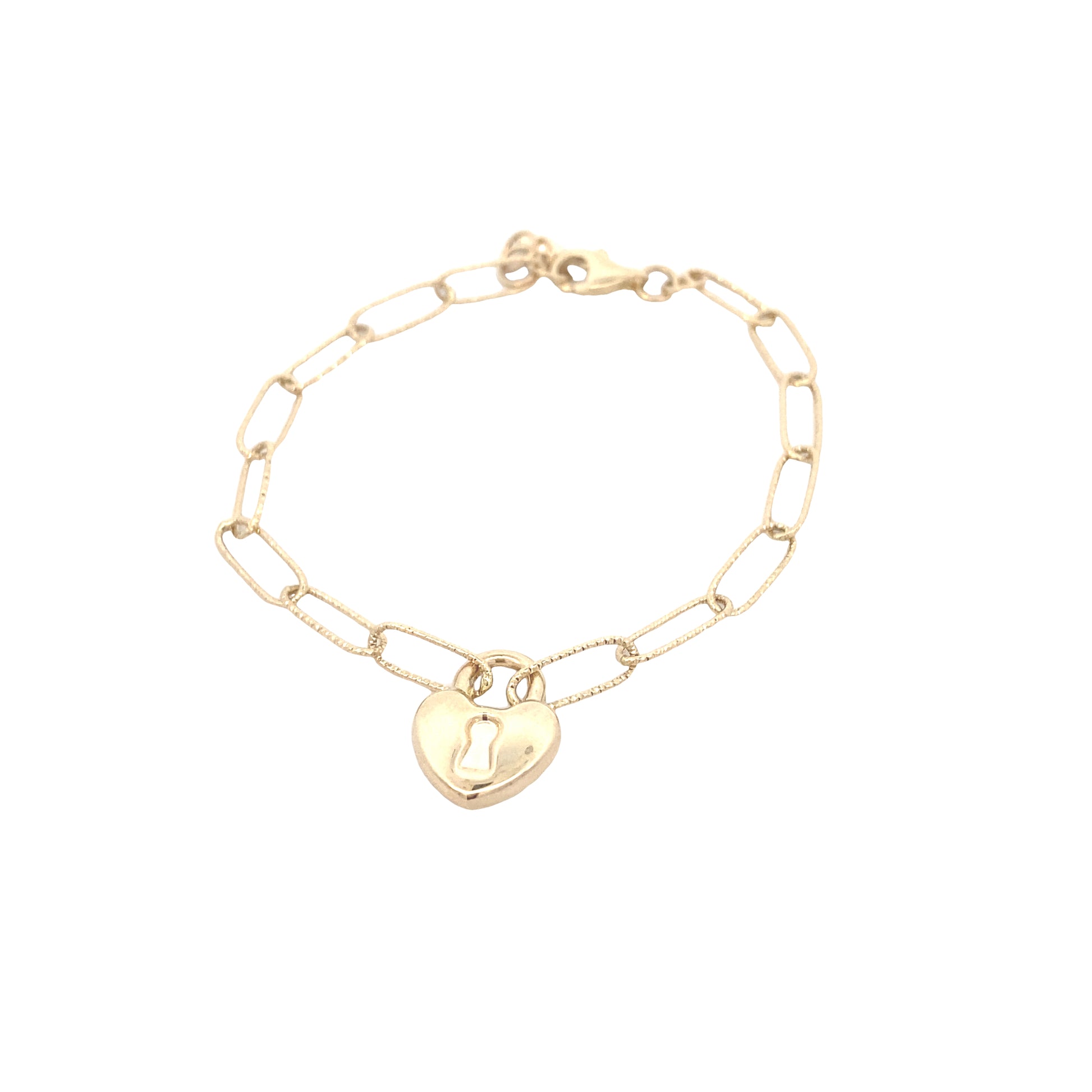 14k Gold Paper Clip Bracelet with Padlock Charm | Luby Gold Collection | Luby 