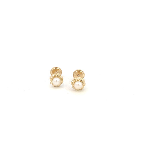 14K Gold Flower with Pearl Baby Stud | Luby Gold Collection | Luby 