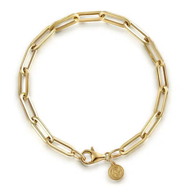 7 inch 14K Yellow Gold Hollow Paperclip Chain Bracelet | Gabriel & Co. | Luby 