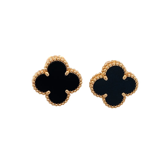 18K Gold Flower Dots with Onix Earrings | Luby Gold Collection | Luby 