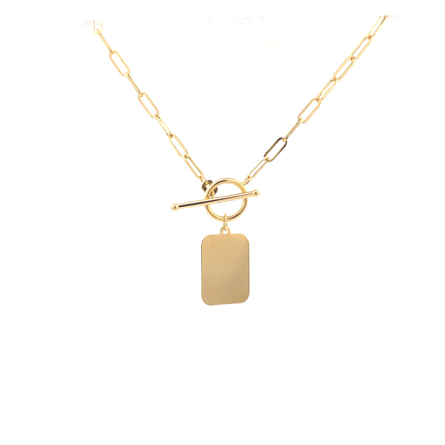 14K Gold Polished Paper Clip Necklace with Toggle