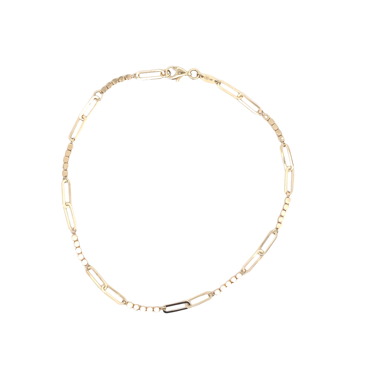 14k Gold Paper Clip and Dots Anklet Bracelet | Luby Gold Collection | Luby 
