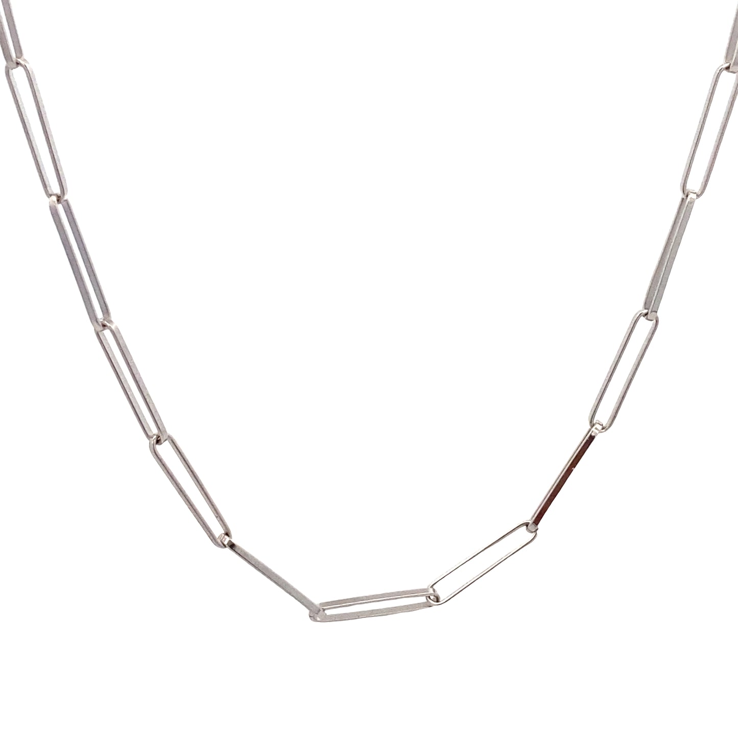 14K White Gold Slim Paper Clip Necklace | Luby Gold Collection | Luby 