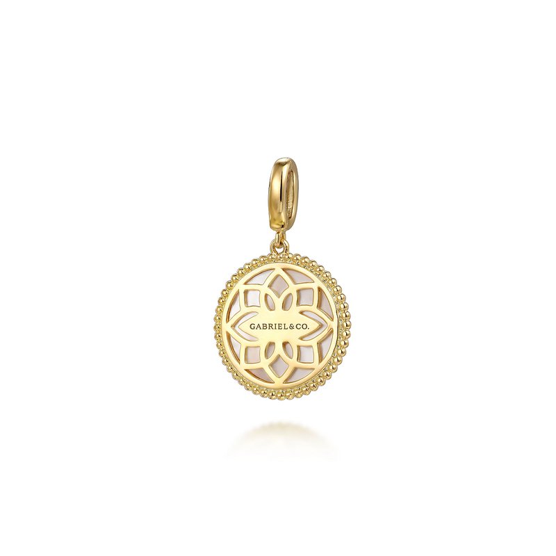 14K Yellow Gold Bujukan Diamond and Mother of Pearl Medallion Pendant in size 18mm | Gabriel & Co. | Luby 