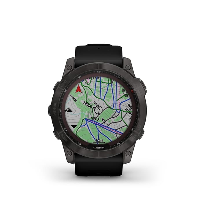 Fēnix® 7X – Sapphire Solar Edition Carbon Gray DLC Titanium with Black Band | Garmin | Luby 