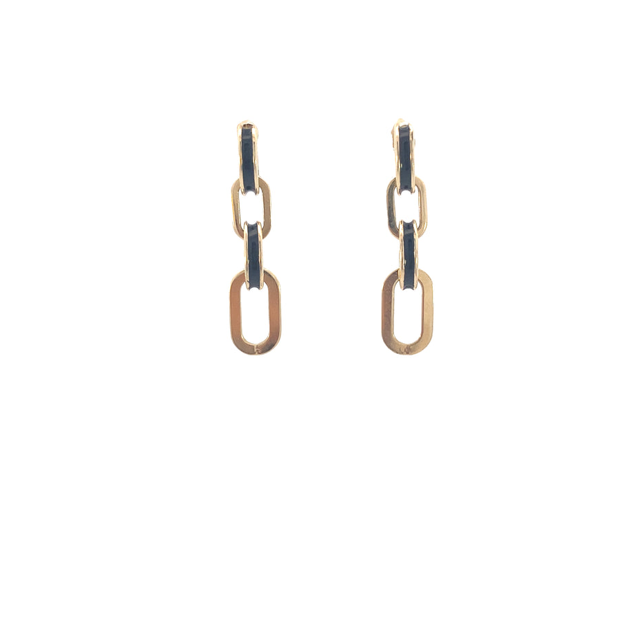 14K Gold Earrings with Black Enamel