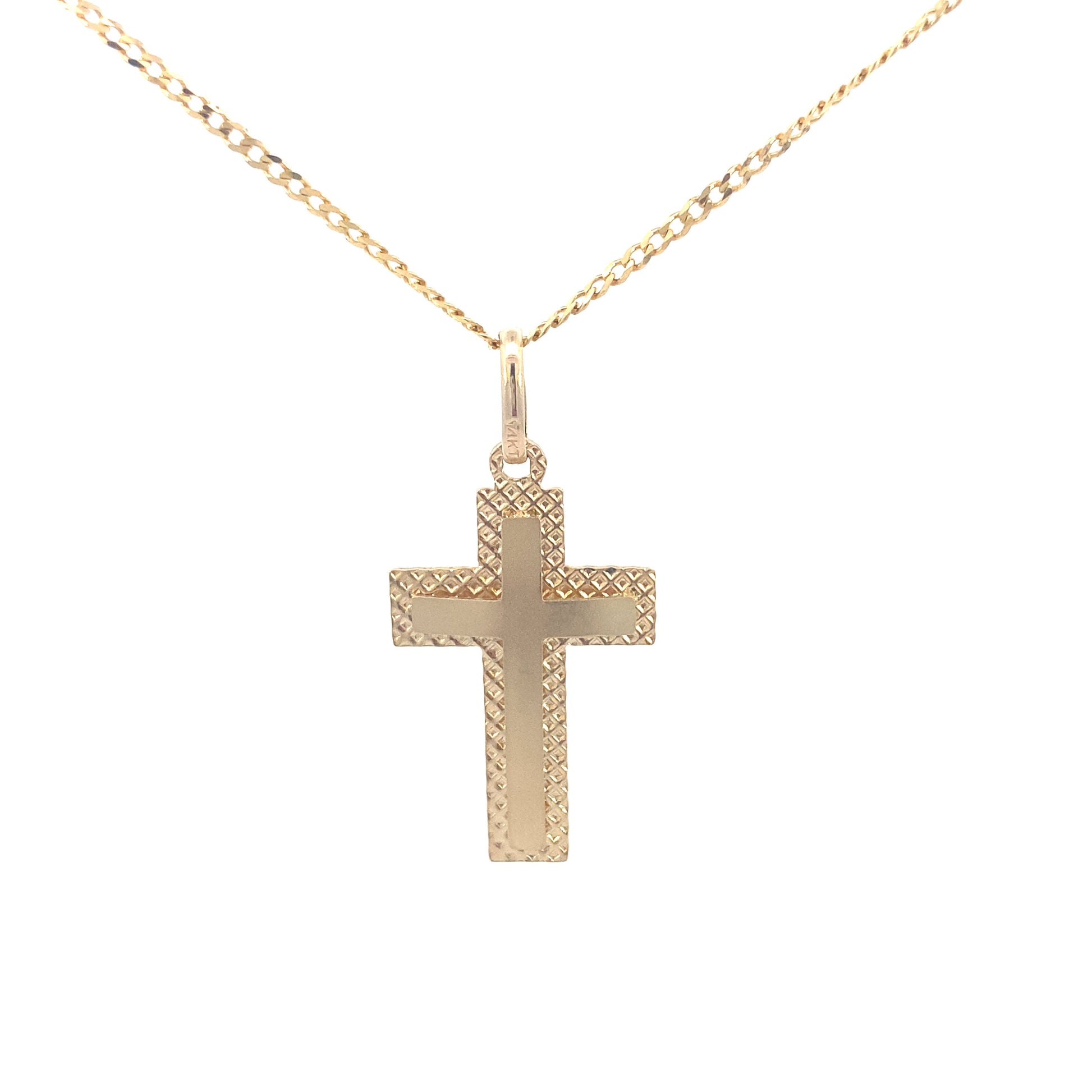 14K Gold Cross in 3D with Checkered Base | Luby Gold Collection | Luby 