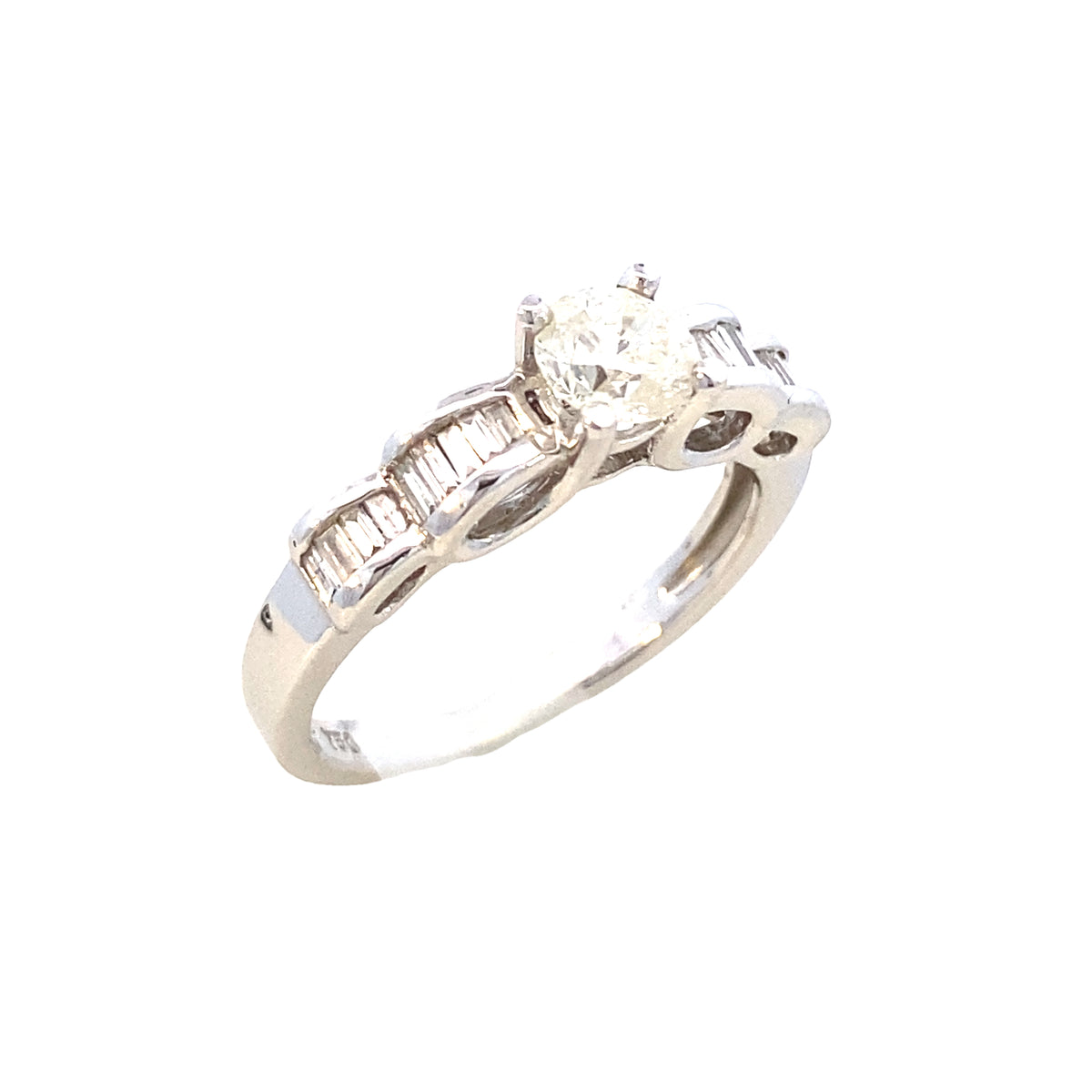 18k Diamond Round Cut Center with Baguette White Gold Engagement Ring | Luby Diamond Collection | Luby 