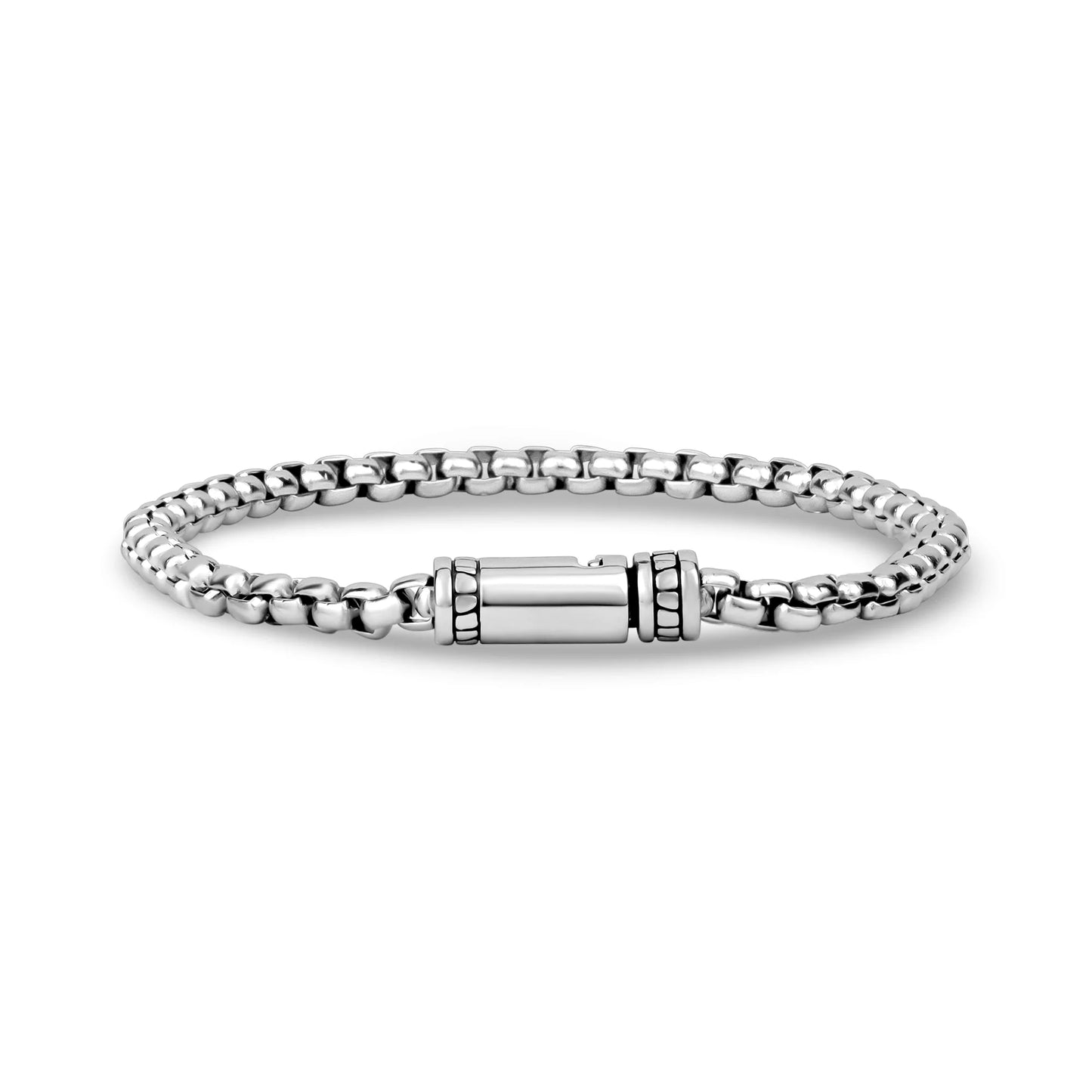 DETAILED CLASP ROUND BOX LINK BRACELET (4MM)