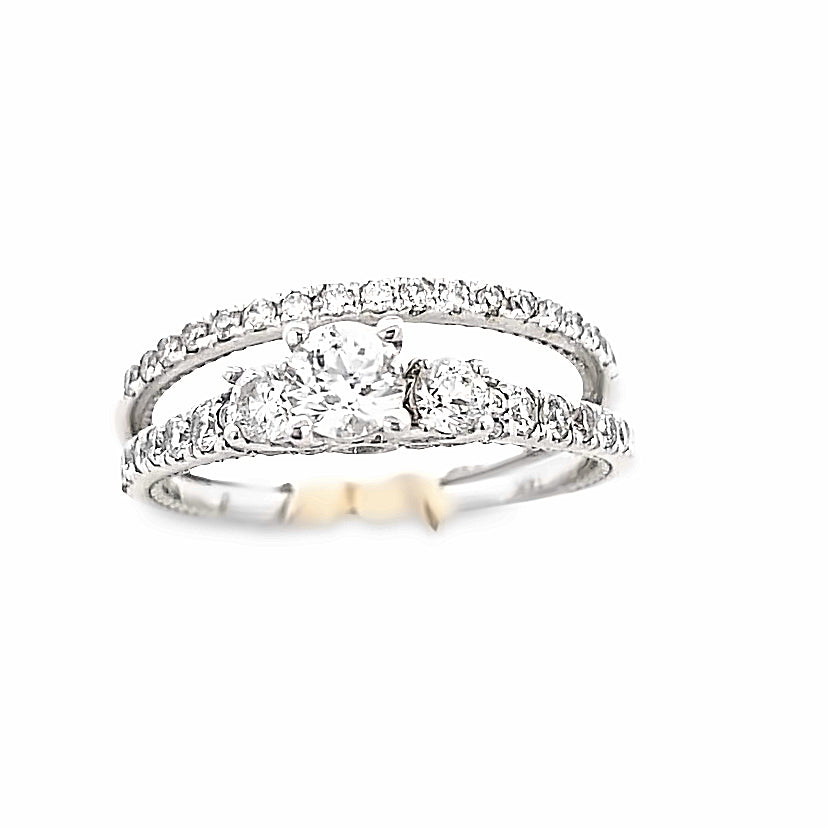 14k Three Diamond High Prong Set with Band Engagement Set | Luby Diamond Collection | Luby 