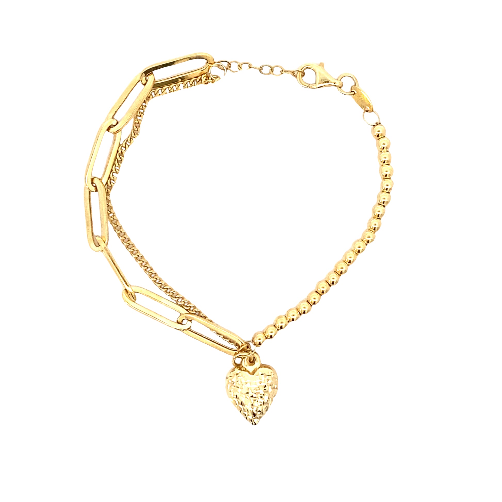 14K Gold Paper Clip Link and Heart Dangling Bracelet | Luby Gold Collection | Luby 