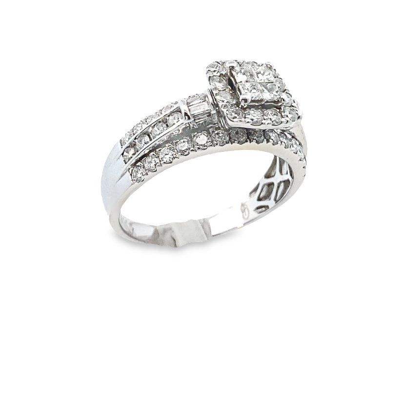 14k Diamond Square-Shaped White Gold Wide Band Engagement Ring | Luby Diamond Collection | Luby 