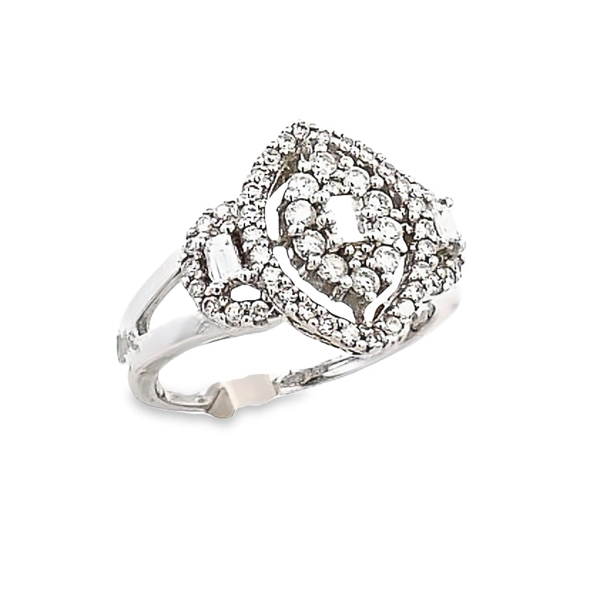 14K Diamond Marquise-Shaped White Gold Engagement Ring