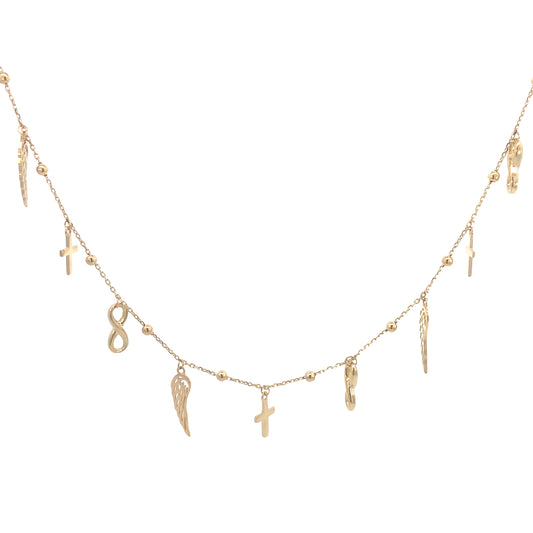 14K Gold Necklace with Dangle Charms Infinity, Cross and Wings | Luby Gold Collection | Luby 