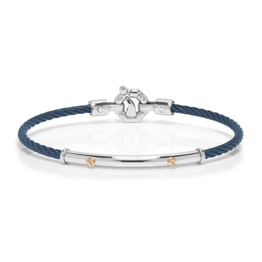 Baraka Stainless steel bracelet with blue PVD and rose gold. White diamond in the clasp.
