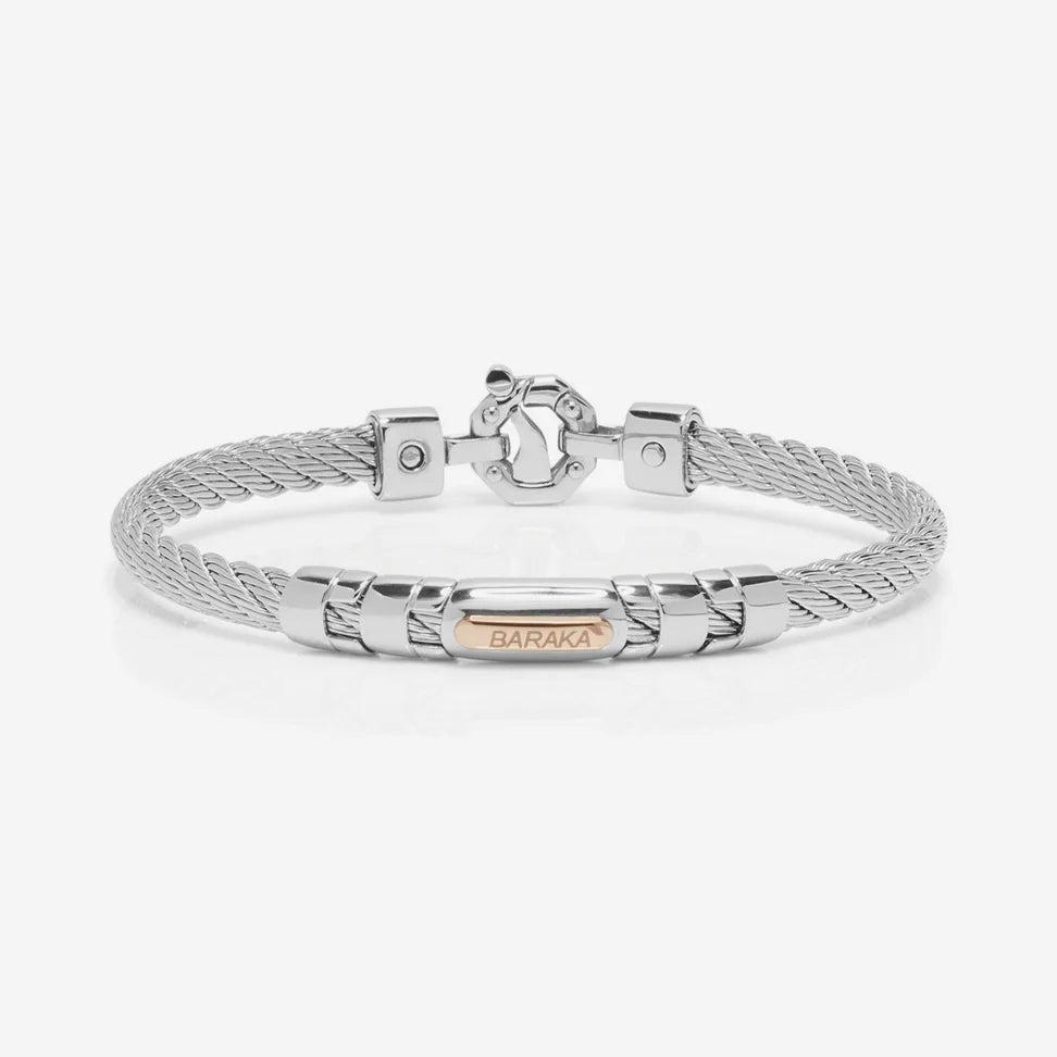 Stainless steel bracelet with PVD and rose gold. White diamond in the clasp. | Baraka | Luby 
