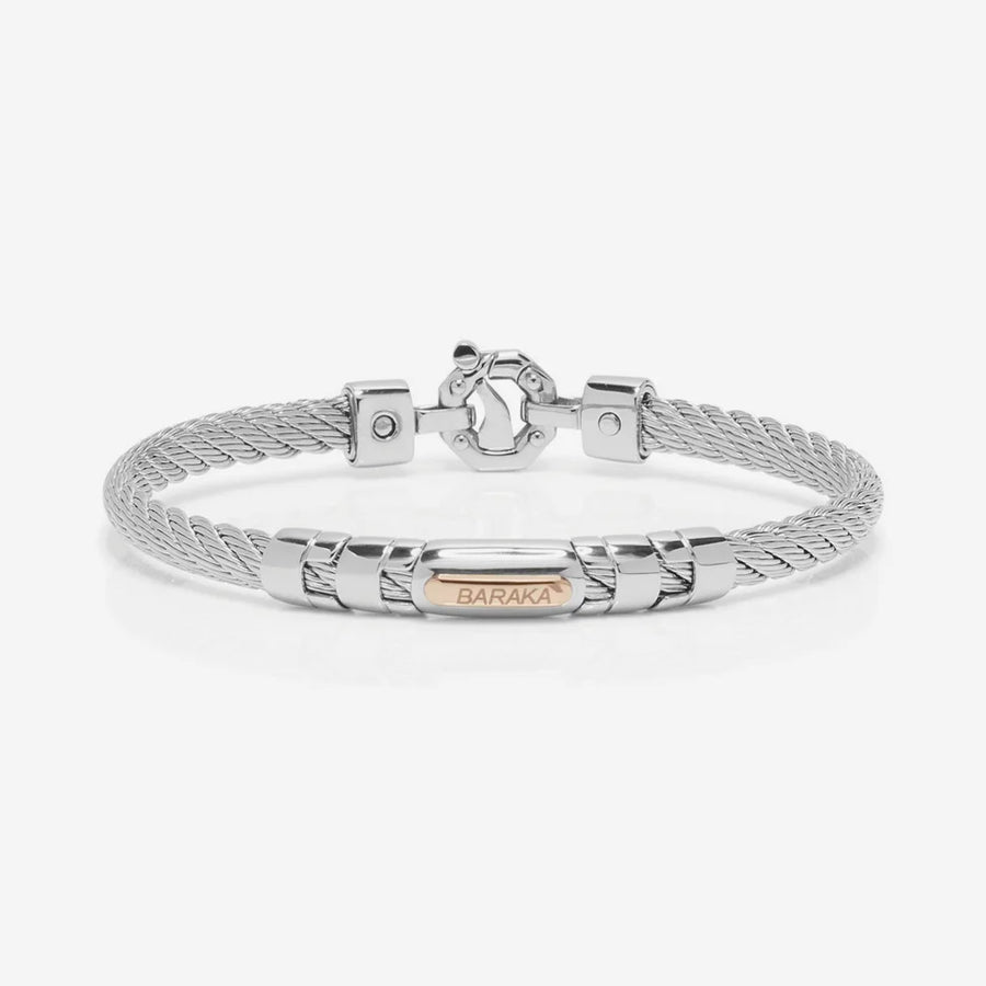 Stainless steel bracelet with PVD and rose gold. White diamond in the clasp.
