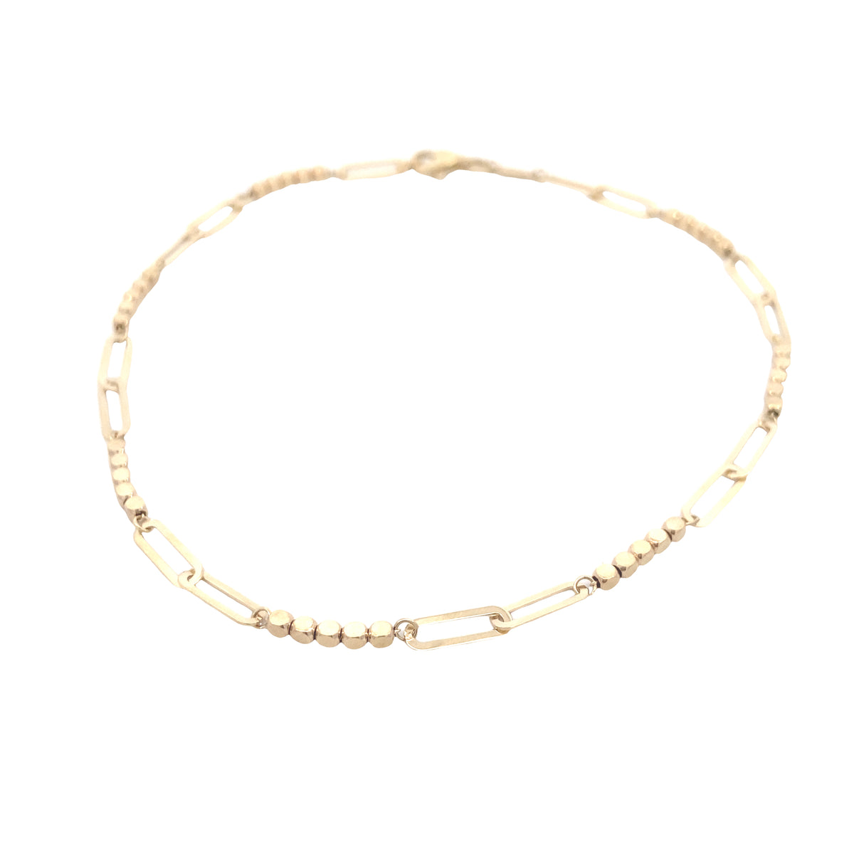 14k Gold Paper Clip and Dots Anklet Bracelet | Luby Gold Collection | Luby 