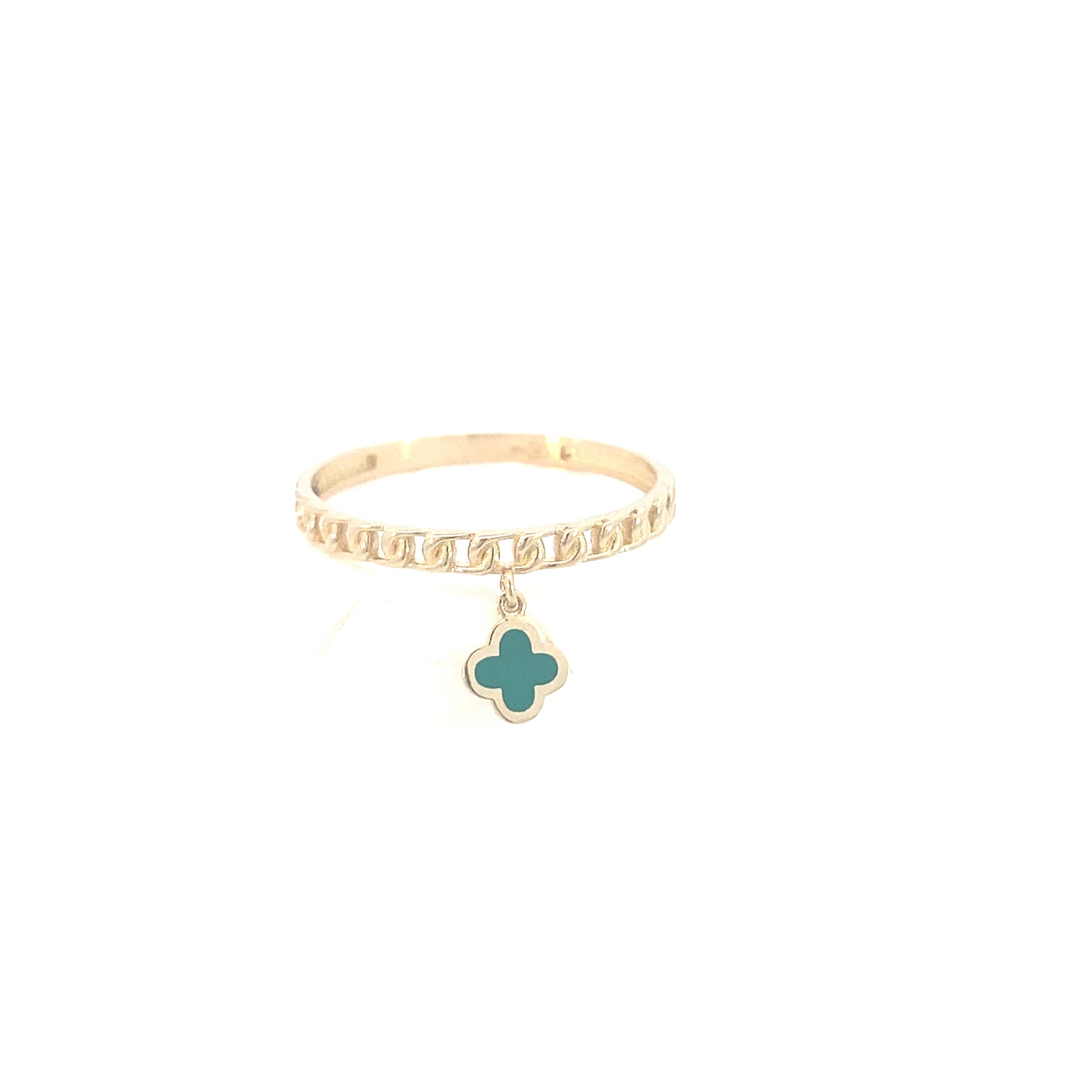 14K Gold Chain Link with Green Flower Ring | Luby Gold Collection | Luby 