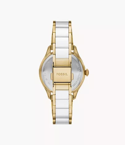 Gilmore Three-Hand Date Gold-Tone and White Ceramic Watch | Fossil | Luby 