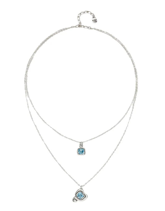 Unode50 Sterling silver-plated pendant with double chain and hearts with Blue crystal | Uno de 50 | Luby 