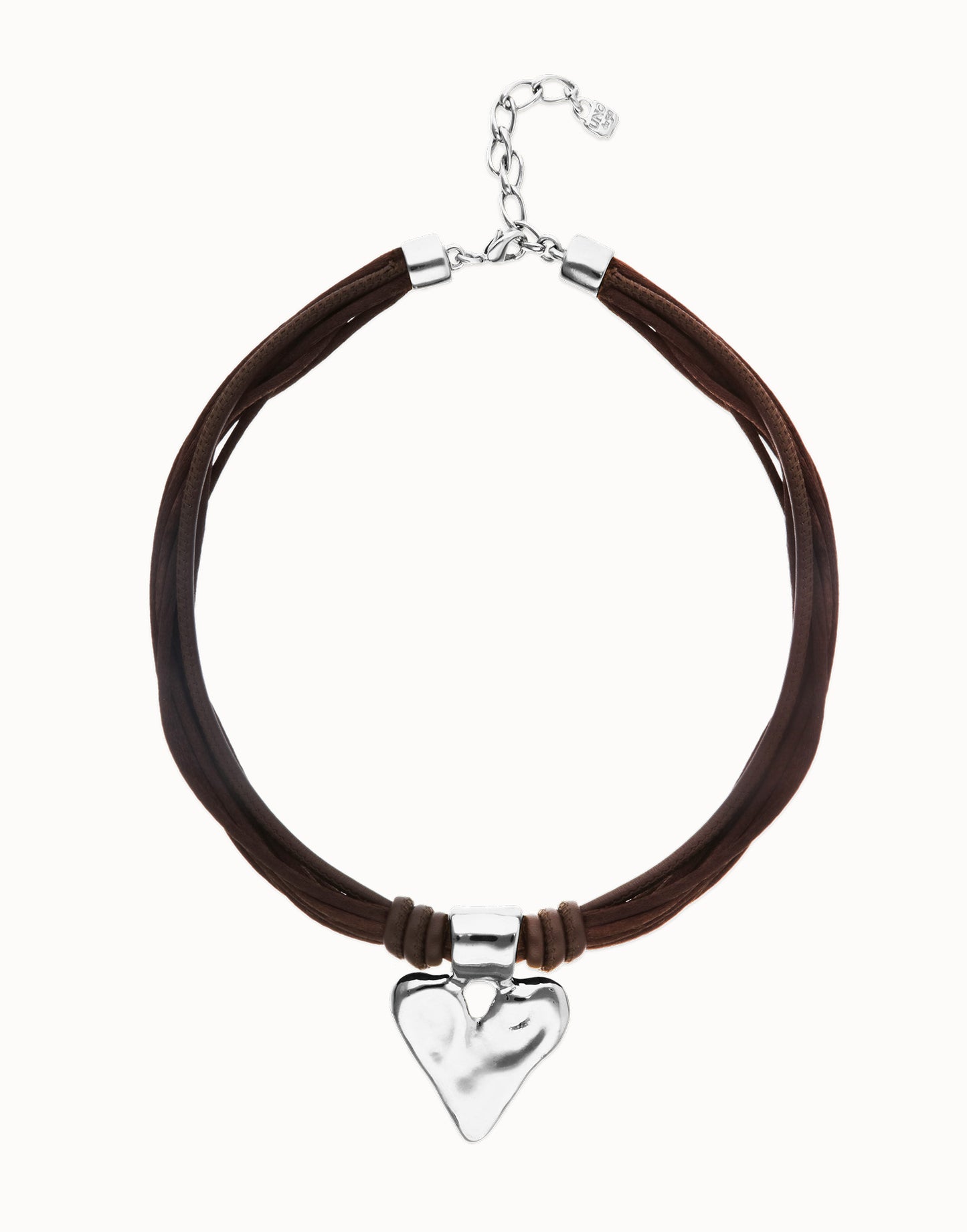 Brown leather and silk thread necklace with heart detail | Uno de 50 | Luby 