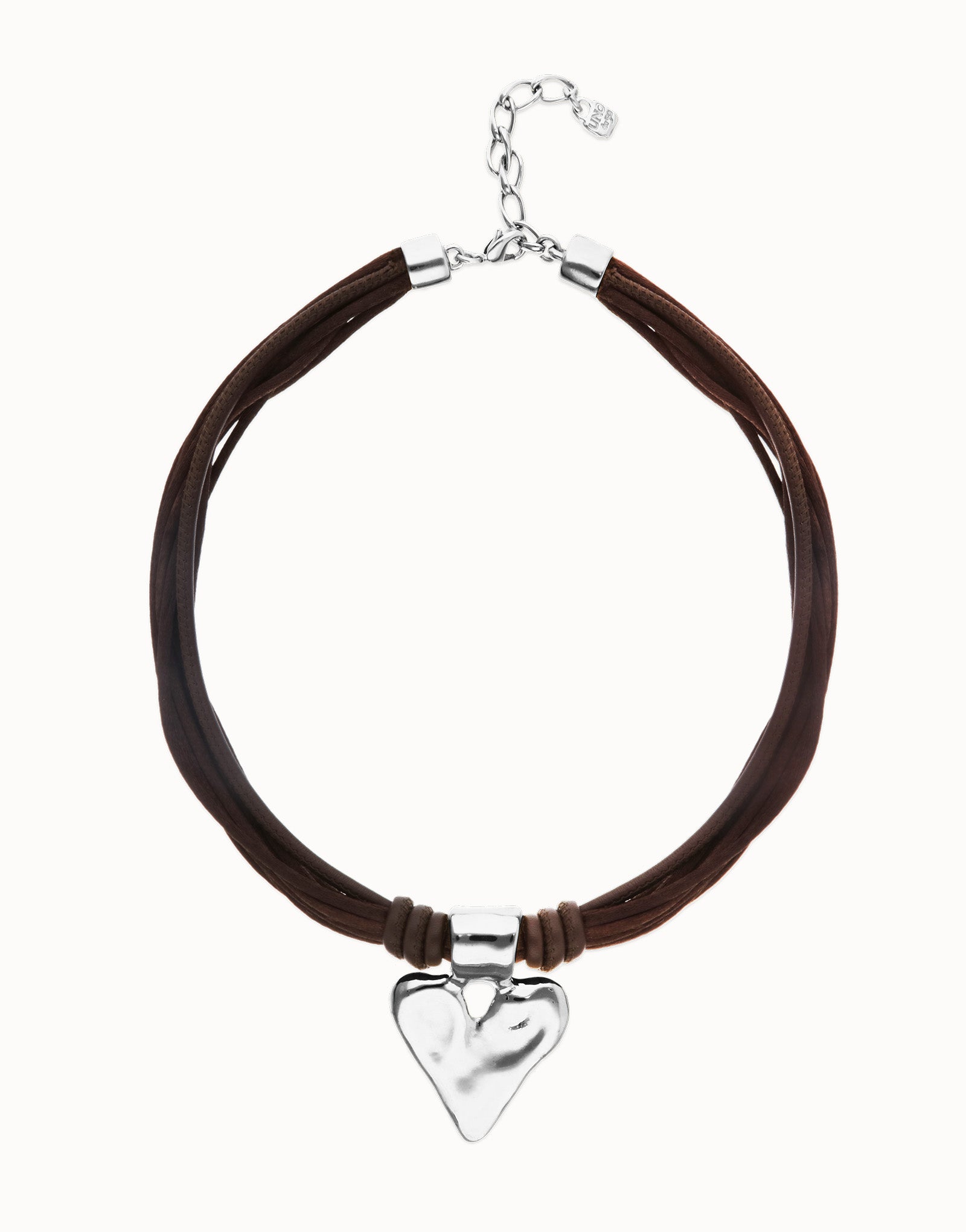Brown leather and silk thread necklace with heart detail | Uno de 50 | Luby 