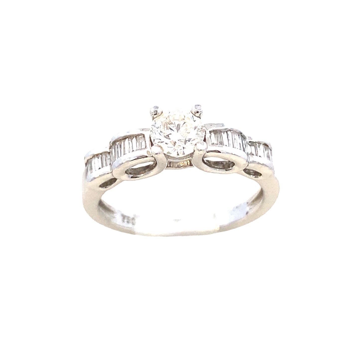 18k Diamond Round Cut Center with Baguette White Gold Engagement Ring | Luby Diamond Collection | Luby 