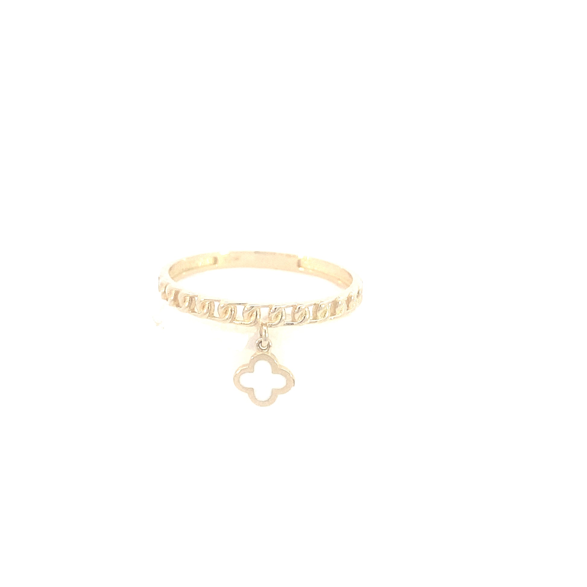 14K Gold Chain Link with White Flower Ring | Luby Gold Collection | Luby 