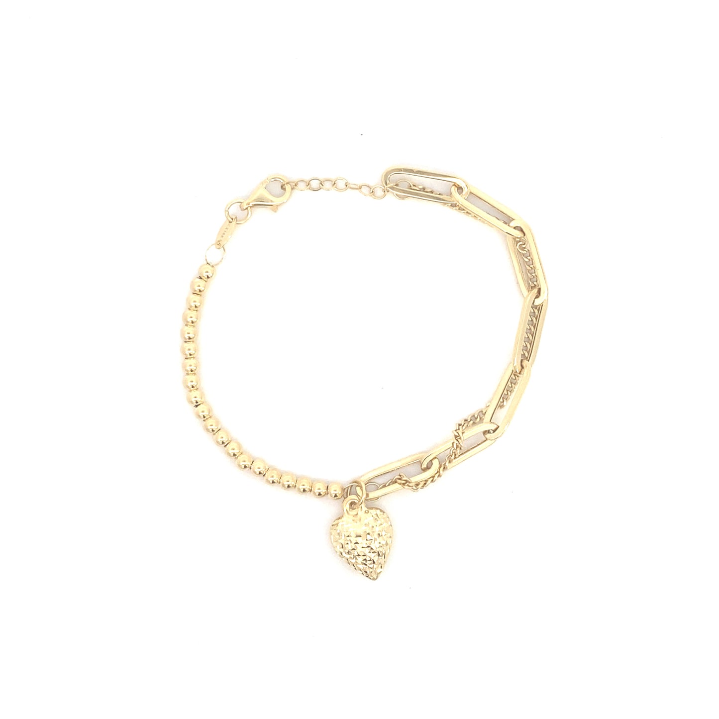 14K Gold Paper Clip Double Bracelet with Dangle Heart | Luby Gold Collection | Luby 