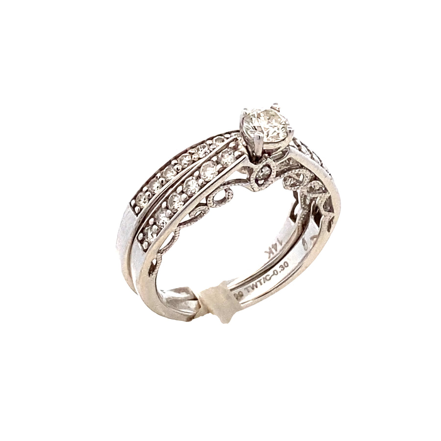 14k Diamond Regal Cathedral Round Cut Diamonds White Gold Engagement Set