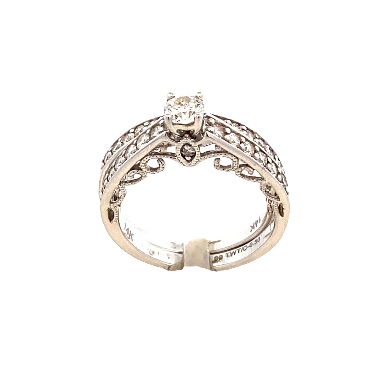 14k Diamond Regal Cathedral Round Cut Diamonds White Gold Engagement Set | Luby Diamond Collection | Luby 