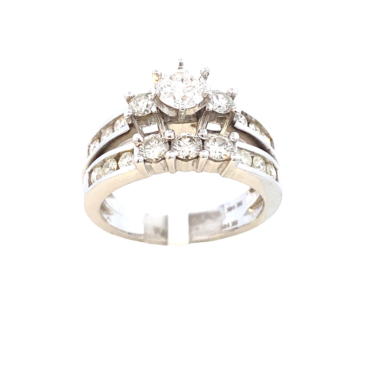 14k Diamond Six Prong Center Diamond Channel Set White Gold Engagement Set | Luby Diamond Collection | Luby 