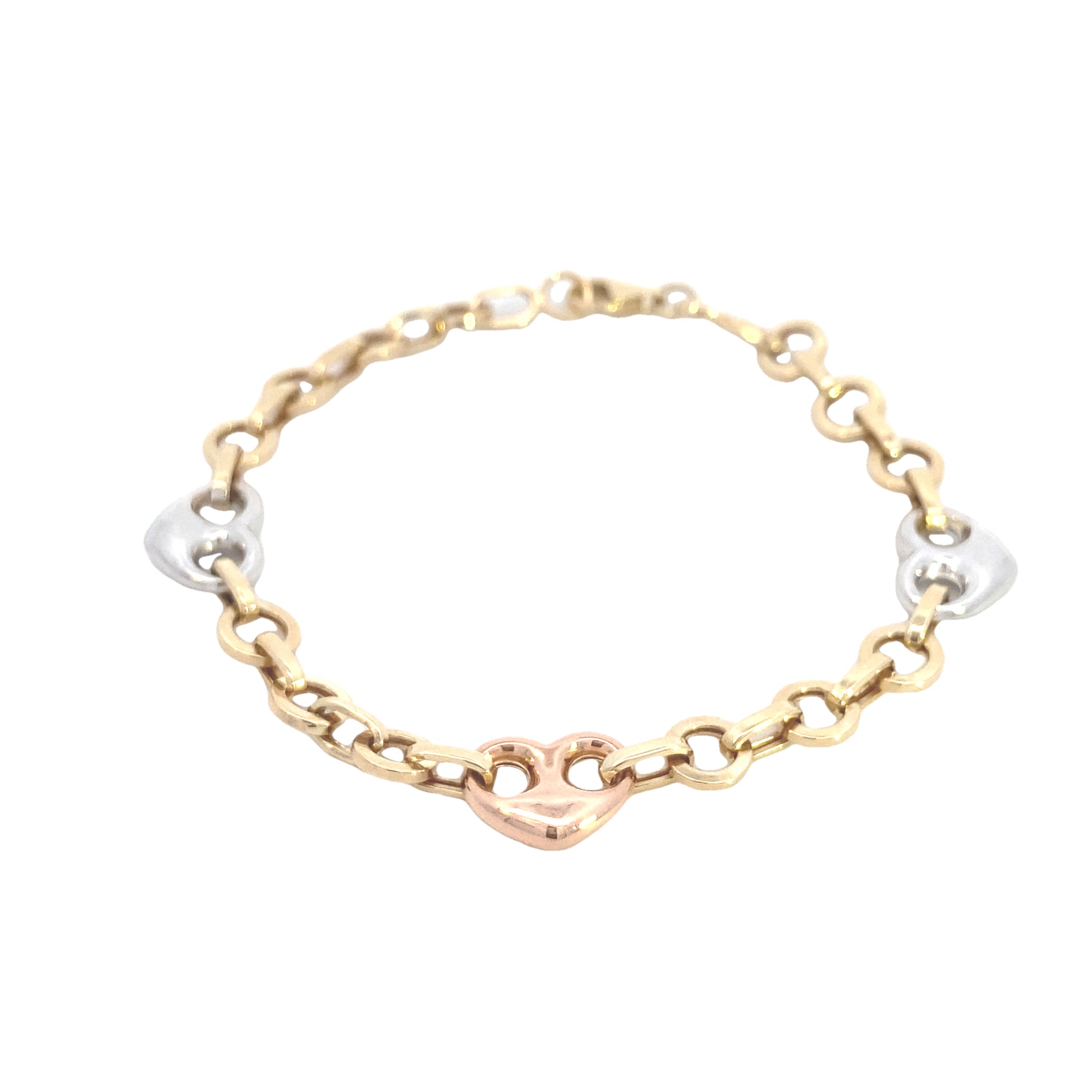 14K Gold 3-color Heart Link Bracelet | Luby Gold Collection | Luby 