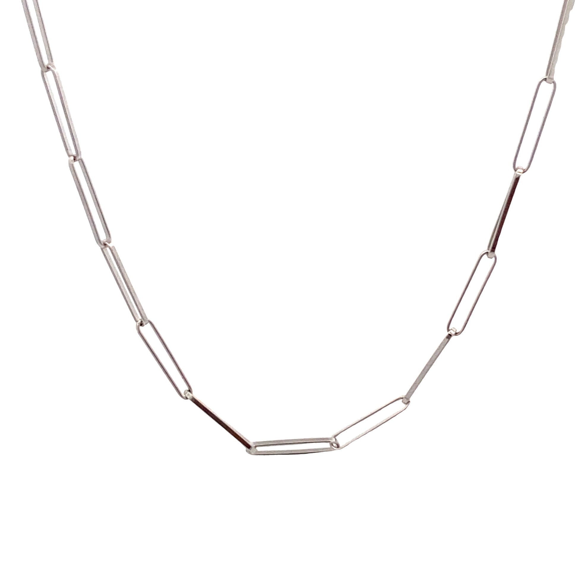 14K White Gold Slim Paper Clip Necklace | Luby Gold Collection | Luby 