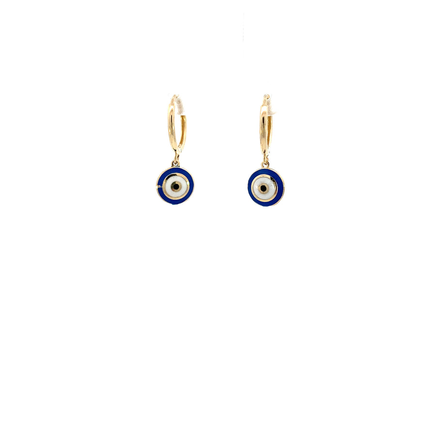 14K Gold Turkish Eye Hoops Earrings